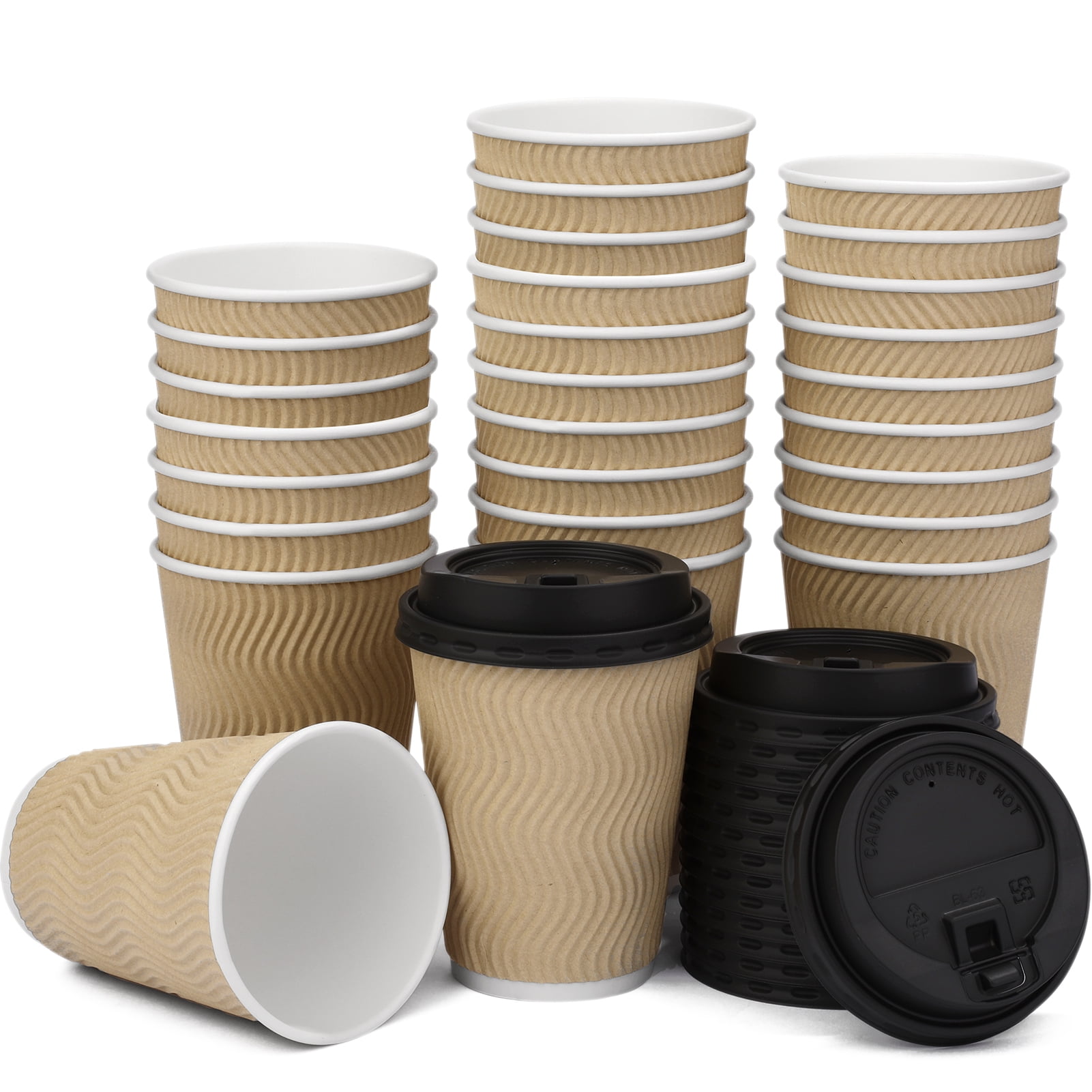Jupean 12 Oz Disposable Paper Coffee Cups with Lids for Kitchens