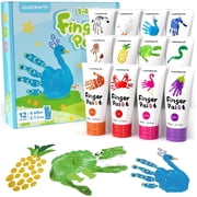 Jupitearth 28 PCS 60ml Finger and Washable Paint,Non-Toxic 12Vibrant Colors,Palette,Apron,Brush,Eye Stickers,Paints for Hand and Feet,Art Supplies