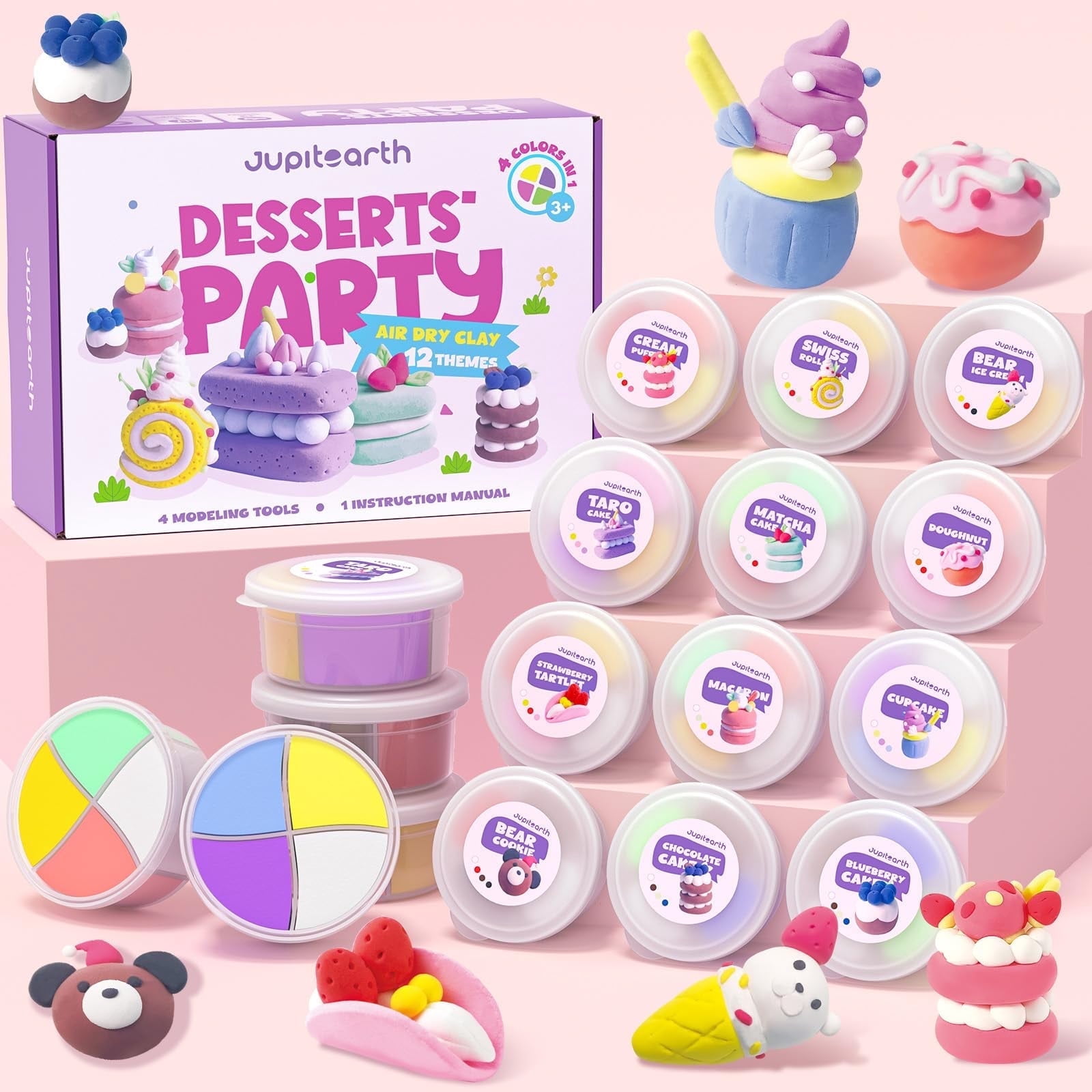 Jupitearth Air Dry Clay,12 Desserts Theme Party Foam Clay,Ultra Light Modeling Clay Kit, DIY Art and Home Party Favors (Dessert)
