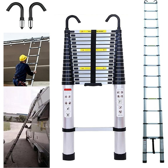 Jupiter 20ft, Aluminum, Telescoping RV Ladder Collapsible with Hooks