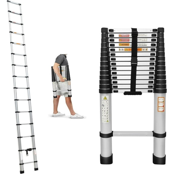 Jupiter Collapsible Telescopic Ladder, 14 ft, Aluminum Alloy