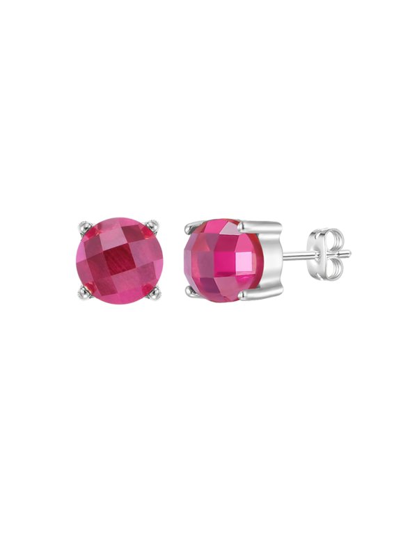 Corundum Ruby Stud Earrings, Steel Plated Corundum Ruby Stud Earrings, Stud Earrings for Valentine's Day, Mother's Day, Birthday Jewelry Gifts