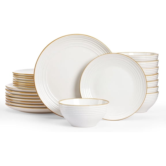 Jupiter Dinnerware Set, Plates and Bowls Dish Sets for 8 (24 Pieces), Microwave and Dishwasher Safe Stoneware Speckled Tableware, Chip and Scratch Resistant, White