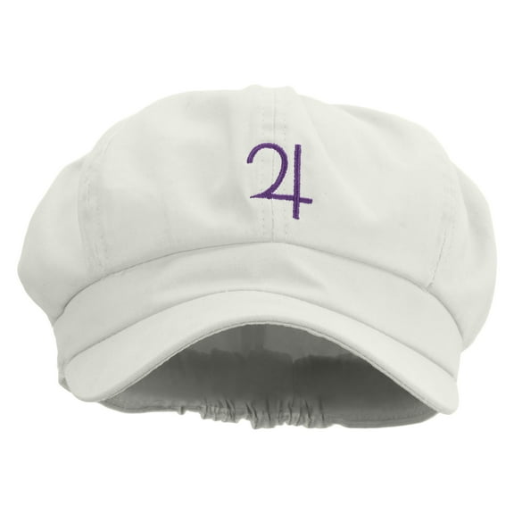 Jupiter Embroidered Cotton Elastic Newsboy Cap - White OSFM