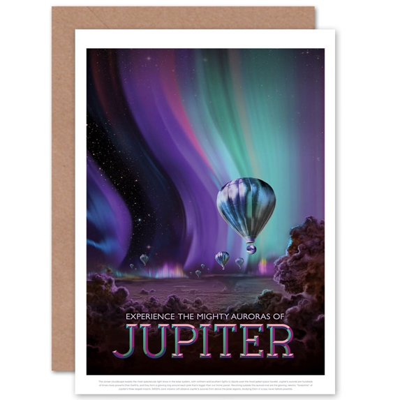 Jupiter Mighty Auroras Nasa Space Tours Travel Greetings Card Plus Envelope Blank inside