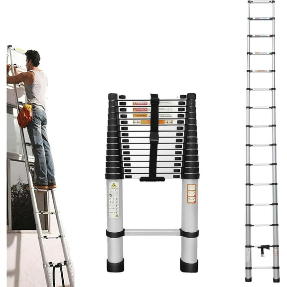 Jupiter Multi-Purpose Lightweight Extension Attic Telescoping Ladder, 14.4 ft, Premium Aluminum Alloy