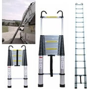 Jupiter Multi-Purpose Telescoping Extension Ladder with 2 Detachable Hooks, 20 ft, Aluminum Silver
