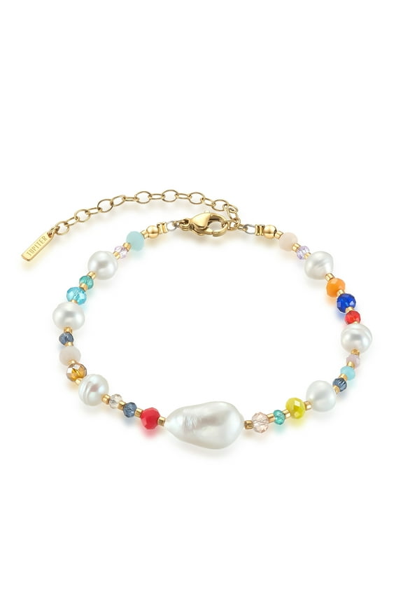 Natural Pearl & Mixed Color Bead Bracelet, 14K Gold Plated Natural Pearl Creative Handmade Bracelet for Women, Genuine Pearl Bracelet for Valentine's Day, Mother's Day, Birthday Jewelry Gifts