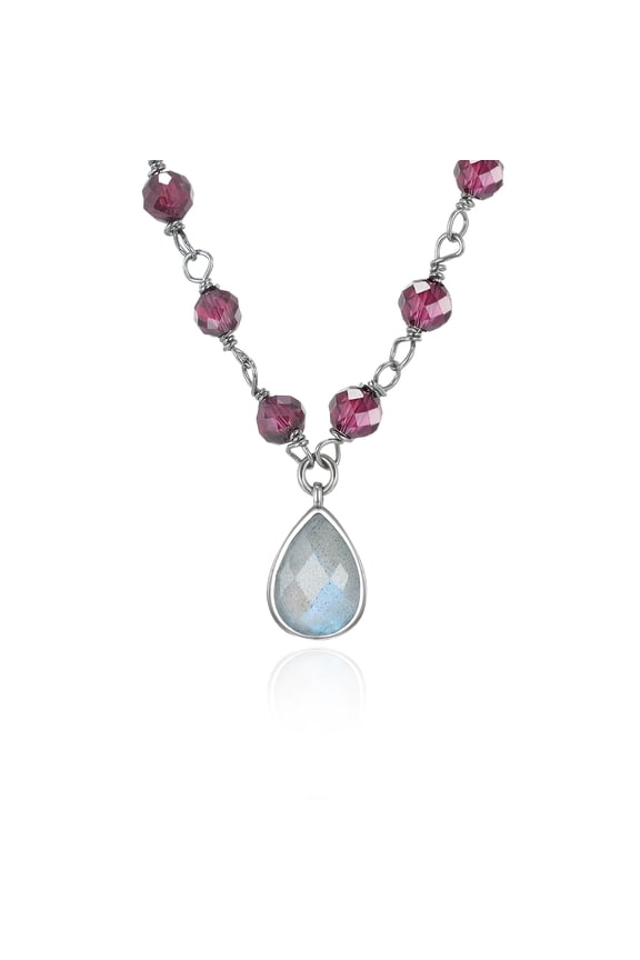 Natural Teardrop Labradorite Necklace, Natural Garnet & Natural Waterdrop Labradorite Pendant Necklace for Women, Genuine Labradorite Necklace for Valentine's Day, Mother's Day, Birthday Jewel