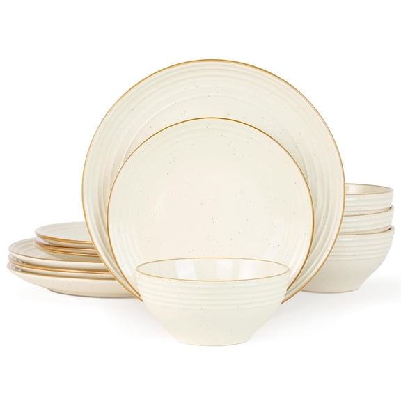 Jupiter Plates and Bowls Sets with Rim, Stoneware Dinnerware for 4