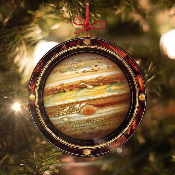 Jupiter Stained Glass Style Christmas 2D FLAT CIRCLE Ceramic Ornament