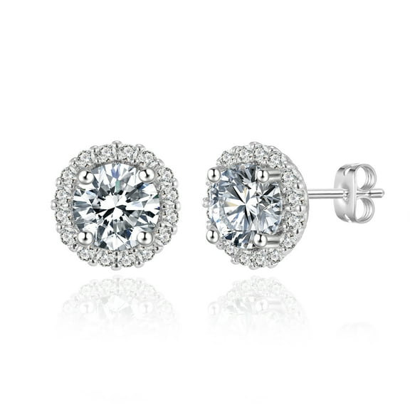 Jupiter Stud Earrings Rhodium Plated Round Cut Cubic Zirconia Stud Earrings, Stud Earrings for Valentine's Day, Mother's Day, Birthday Jewelry Gifts