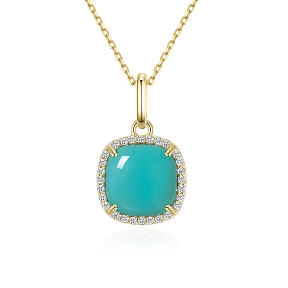 Jupiter Turquoise Gemstone Necklace - Gemstone Square Pendant Necklace for Ladies, Birthstone Necklace Jewelry for Valentine's Day, Mother's Day, Birthday Jewelry C113
