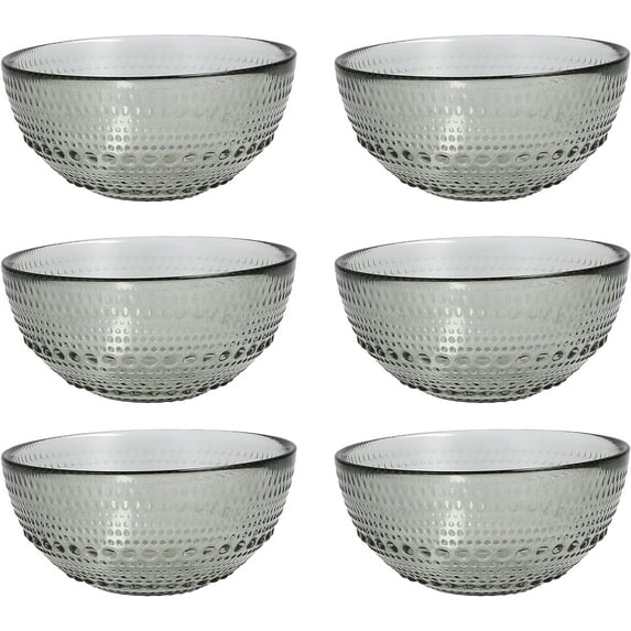 Jupiter Vintage Glassware Collection 5 Inch Cereal Salad Dessert Snack All-Purpose Bowl 6 Pack, Smoke Gray, 14 Ounce (6 Pack)