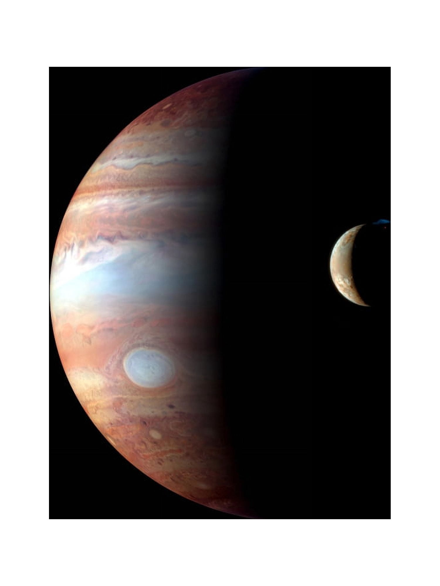 Jupiter and its volcanic moon Io Canvas Art - Stocktrek Images (24 x 32)