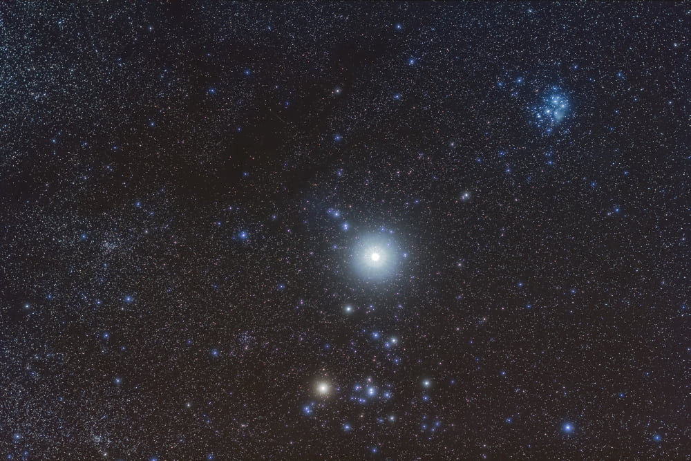 Jupiter in the constellation Taurus with deep sky objects Canvas Art - Alan DyerStocktrek Images (18 x 12)