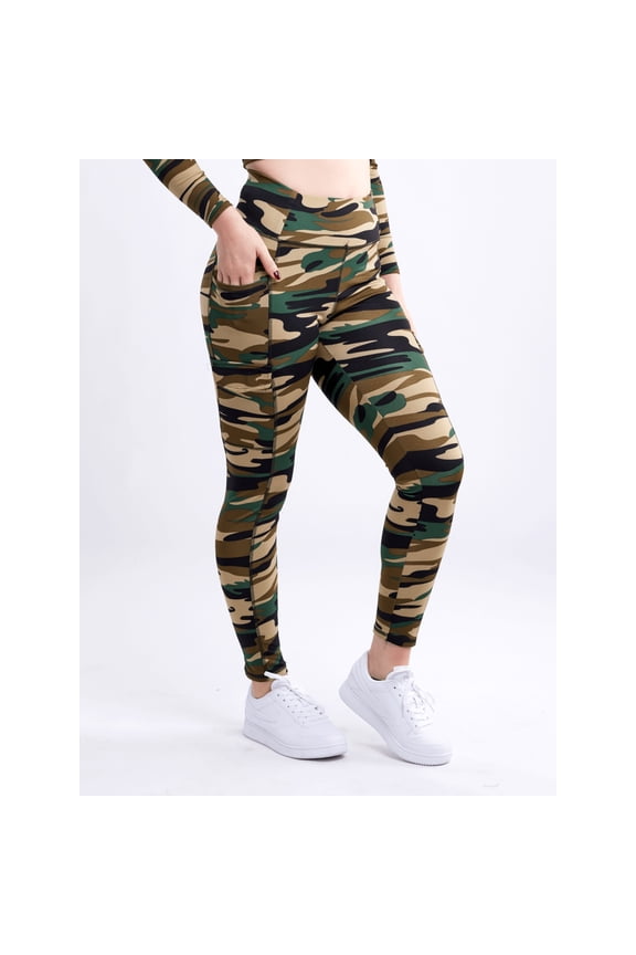 JG-A2075-LEG-CM1-SM High-Waisted Tactical Outdoor Leggings with Side Cargo Pockets French Camo Small Medium