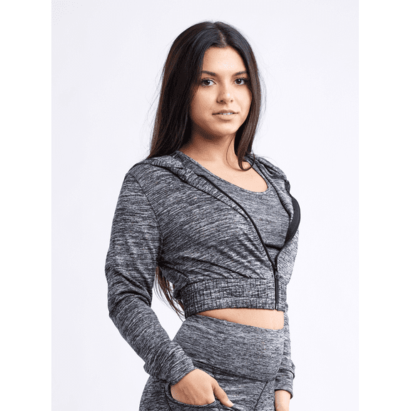 JupiterGear JG-A2060-JKT-GRY-SM Fitted Athletic Zip-Up Crop Hoodie Jacket Grey Small Medium