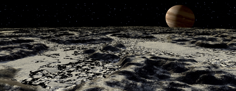 Jupiters moon Europa covered by a thick crust of ice Canvas Art - Ron MillerStocktrek Images (23 x 9)