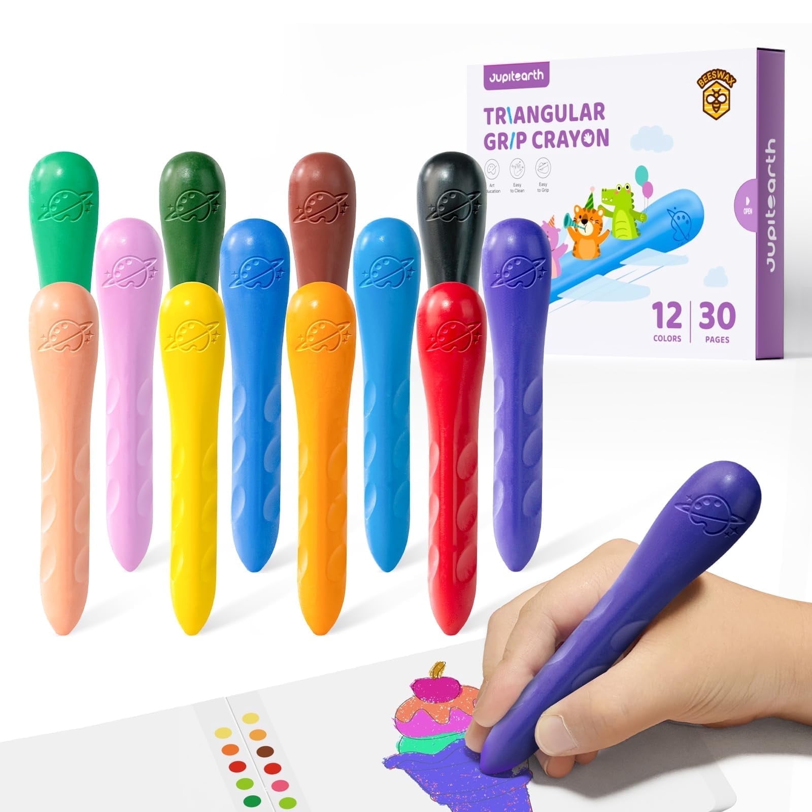 JUPITEARTH 24 Colors Crayons – Vibrant Non-Toxic Art Set