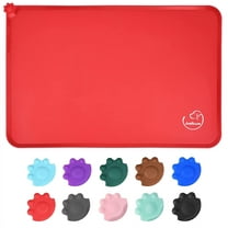 Silicone Waterproof Dog Cat Pet Feeding Mats, Non Slip, Easy Clean Pet Dog Cat Bowl Mats Placemat 18.5" x 11.5"Red