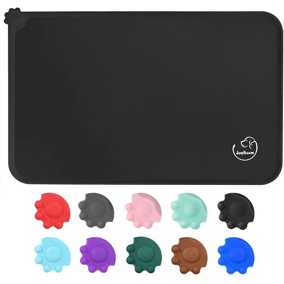 Silicone Waterproof Dog Cat Pet Feeding Mats, Non Slip, Easy Clean Pet Dog Cat Bowl Mats Placemat 18.5" x 11.5"Black