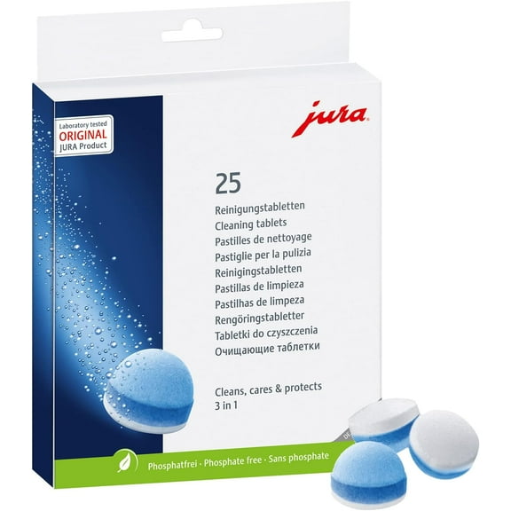 Jura 3-Phase Coffee Machine Cleaning Tablets For All Jura Espresso Machines and Automatic Coffee Centers - 25-Count
