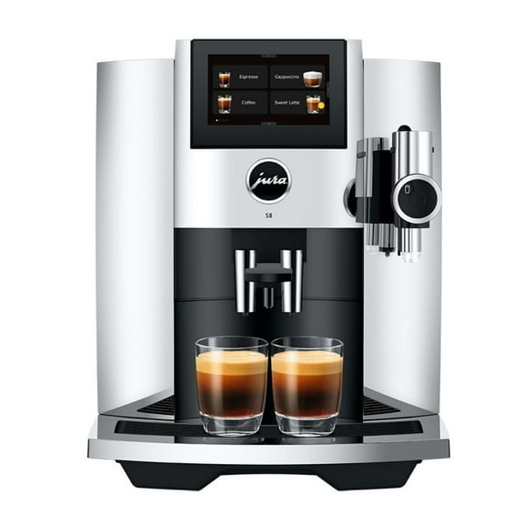Jura S8 Automatic Coffee Machine with Sweet Foam Function, 4.3-Inch Touchscreen, Automatic Milk Cleaning, and 2nd Generation Professional Aroma Grinder (Chrome)
