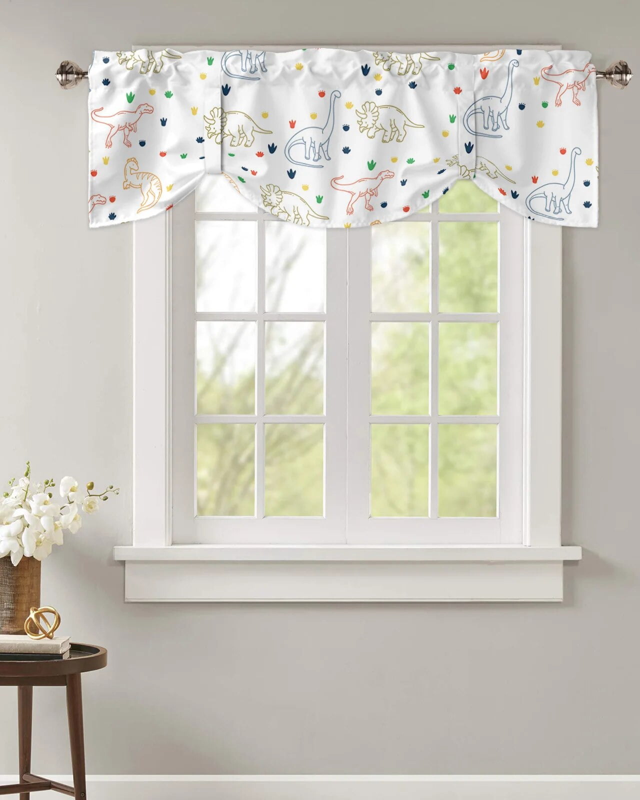Jurassic Cartoon Dinosaur Children White Window Valance Curtain Kitchen ...