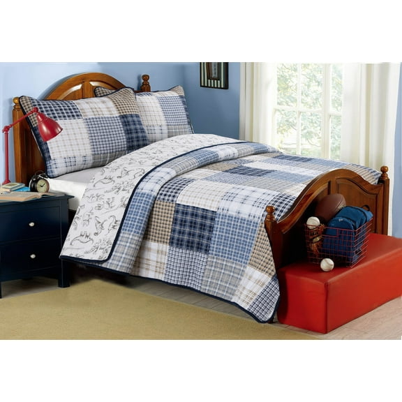 Jurassic Check 100% Hypoallergenic cotton 3 piece Plaid Quilt Set Bedroom Quilt Bedding Full/Queen Size