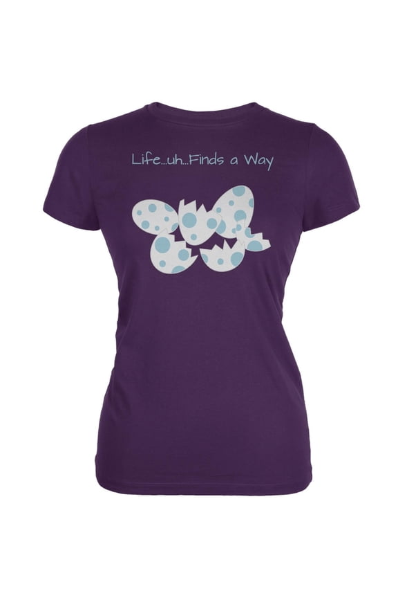 Jurassic Dino Eggs Life Finds a Way Purple Juniors Soft T-Shirt - X-Large