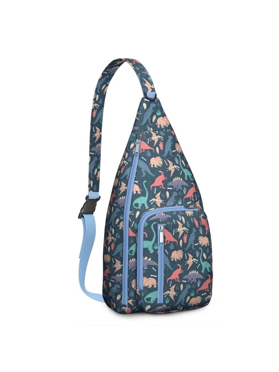 Sling Backpack - Cartoon Dinosaur World Print Crossbody Bag, Compact Anti-Theft Daypack