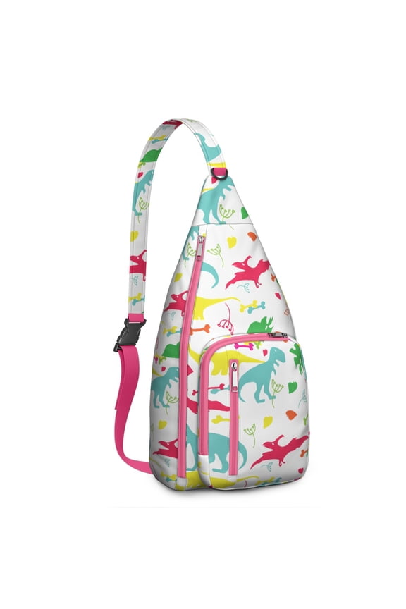Sling Backpack - Cartoon Dinosaur World Print Crossbody Bag, Compact Anti-Theft Daypack