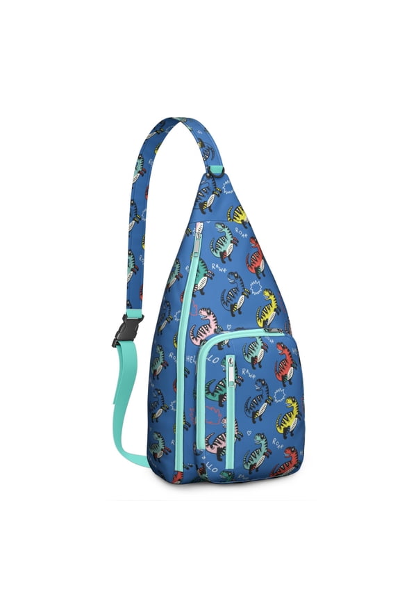 Sling Backpack - Cartoon Dinosaur World Print Crossbody Bag, Compact Anti-Theft Daypack