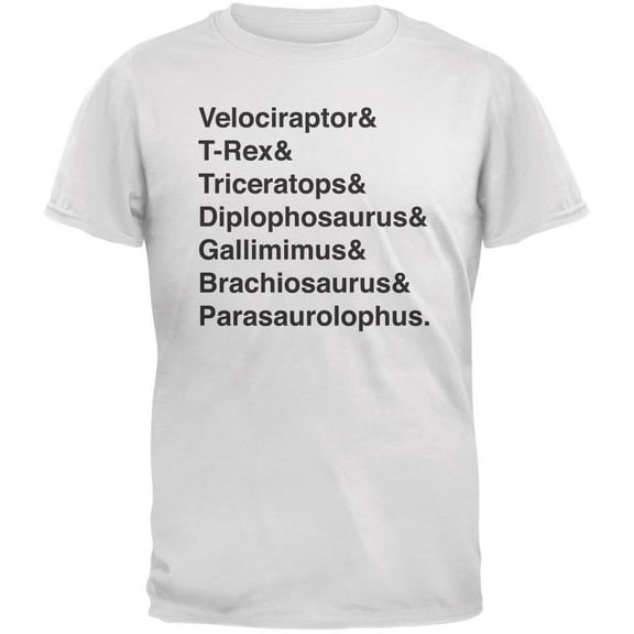 Jurassic Dino Varieties & Ampersand White Adult T-Shirt - Large