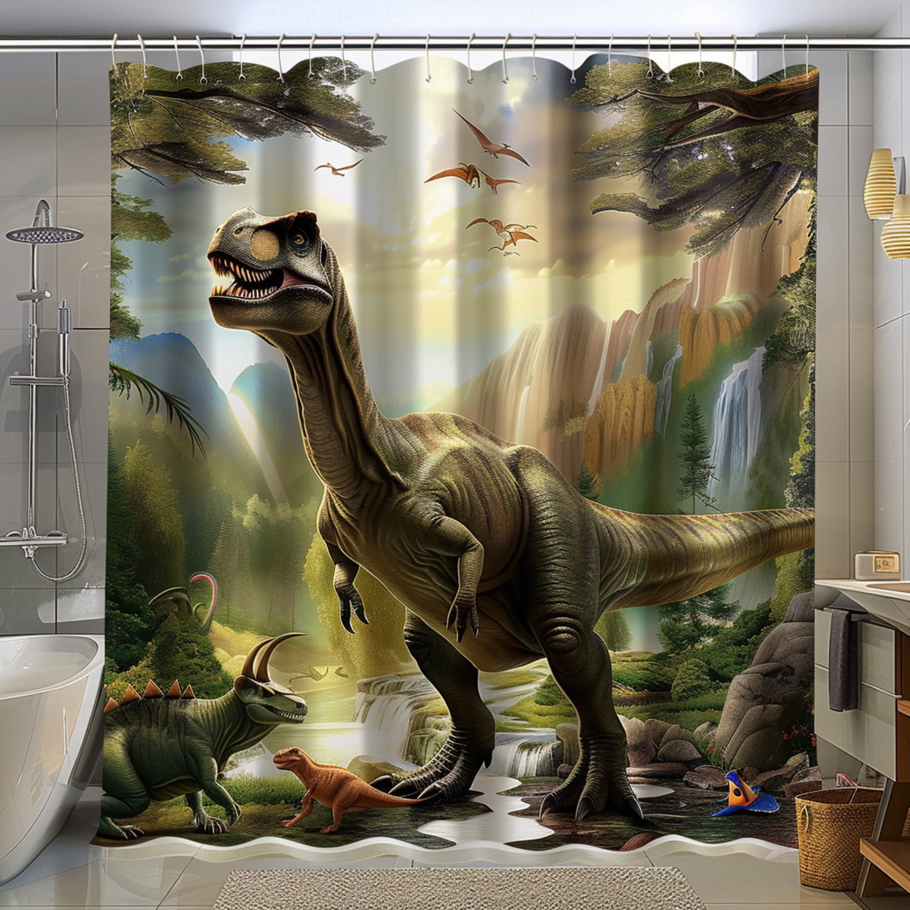 Jurassic Dinosaur Bathroom Curtain Vibrant for Kids High Quality Shower