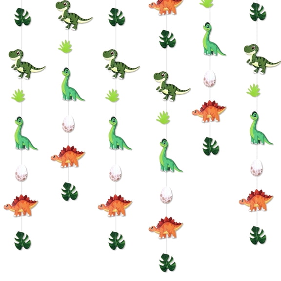 Jurassic Dinosaur Hanging Decorations Set - Cartoon Dino & Jungle Leaf Design for Themed Parties