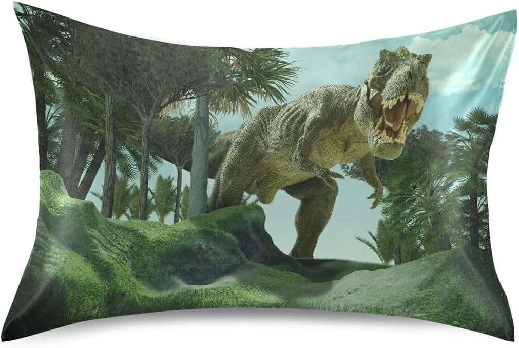 Jurassic Dinosaur Jungle Satin Pillowcase Silk Pillow Case For Hair And