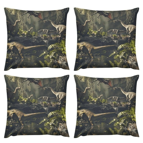 Jurassic Dinosaur Pillow Covers 18 "x18 " Set of 4 pcs，Modern Sofa Throw Pillow Cover, Decorative Home Outdoor Linen Fabric Geometric Pillow Case