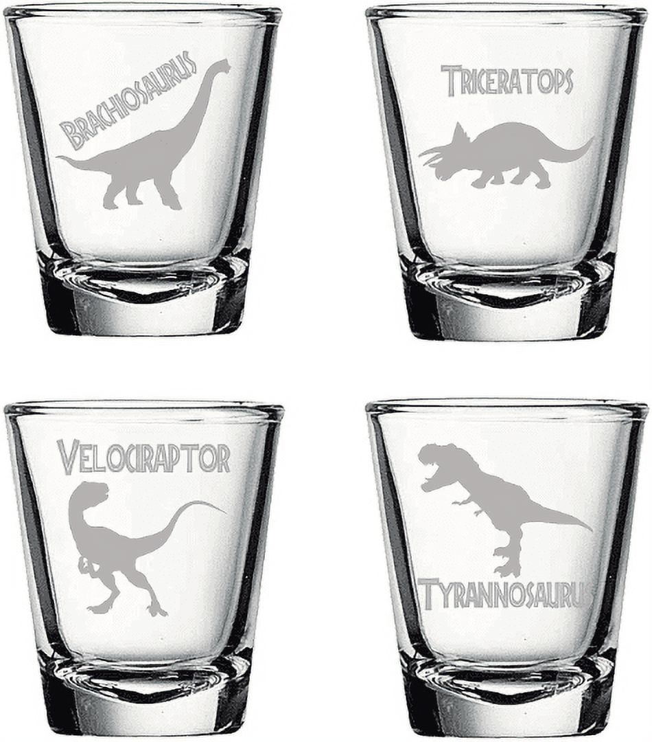 Jurassic Dinosaur Shot Glasses Set of 4 Engraved Dinosaur Birthday