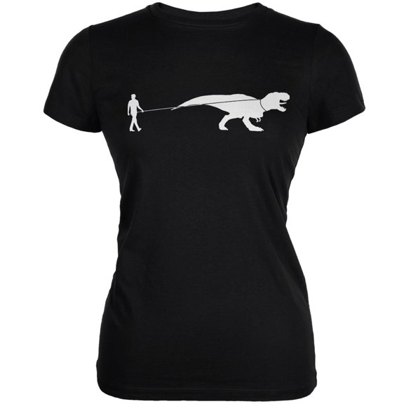 Jurassic - Dinosaur T-Rex On A Leash Black Juniors Soft T-Shirt - 2X-Large