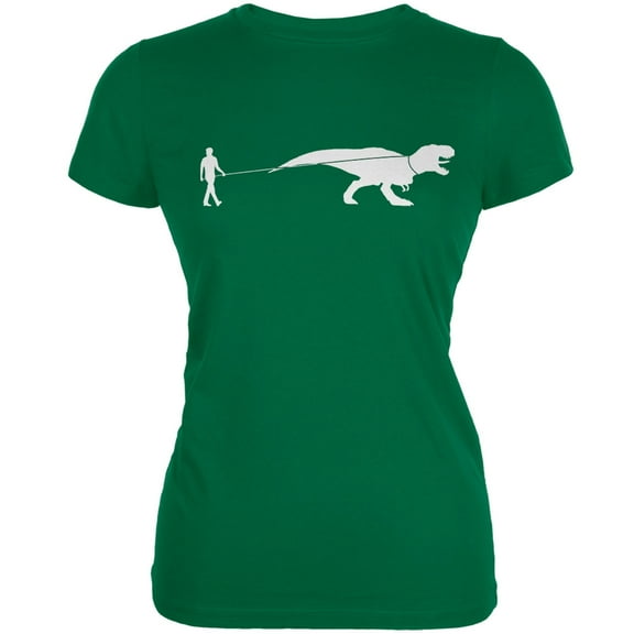 Jurassic - Dinosaur T-Rex On A Leash Kelly Green Juniors Soft T-Shirt - Small