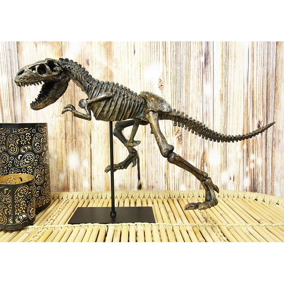 Jurassic Dinosaur Tyrannosaurus Rex Fossil Skeleton Statue On Museum Mount 24"L