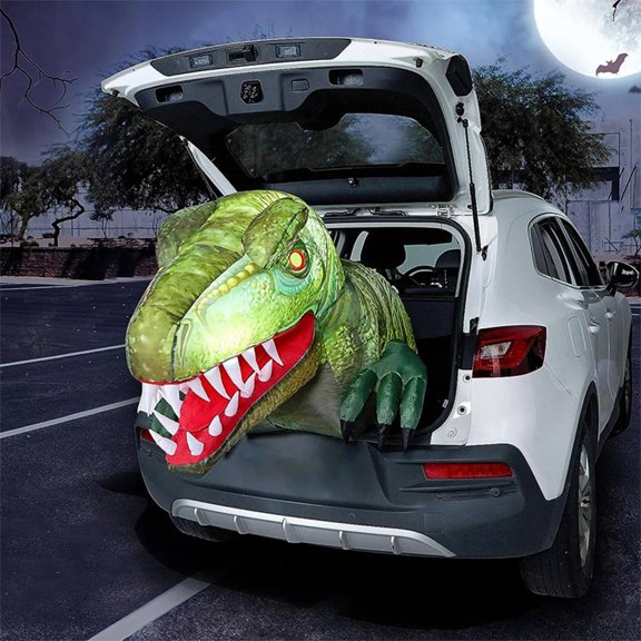 Jurassic Dinosaurs Halloween Inflatable Outdoor Decorations, Trunk or Treat Car Decorations, Blow Ups Animated Dinosaur with LEDs for Halloween Yard Decoration
