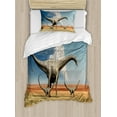 thumbnail image 1 of Jurassic Duvet Cover Set, Mother Diplodocus Dinosaur Walks Along with Her Brood of Youngsters Clouds, Decorative 2 Piece Bedding Set with 1 Pillow Shams, Twin Size, Khaki Blue Grey, by Ambesonne, 1 of 3