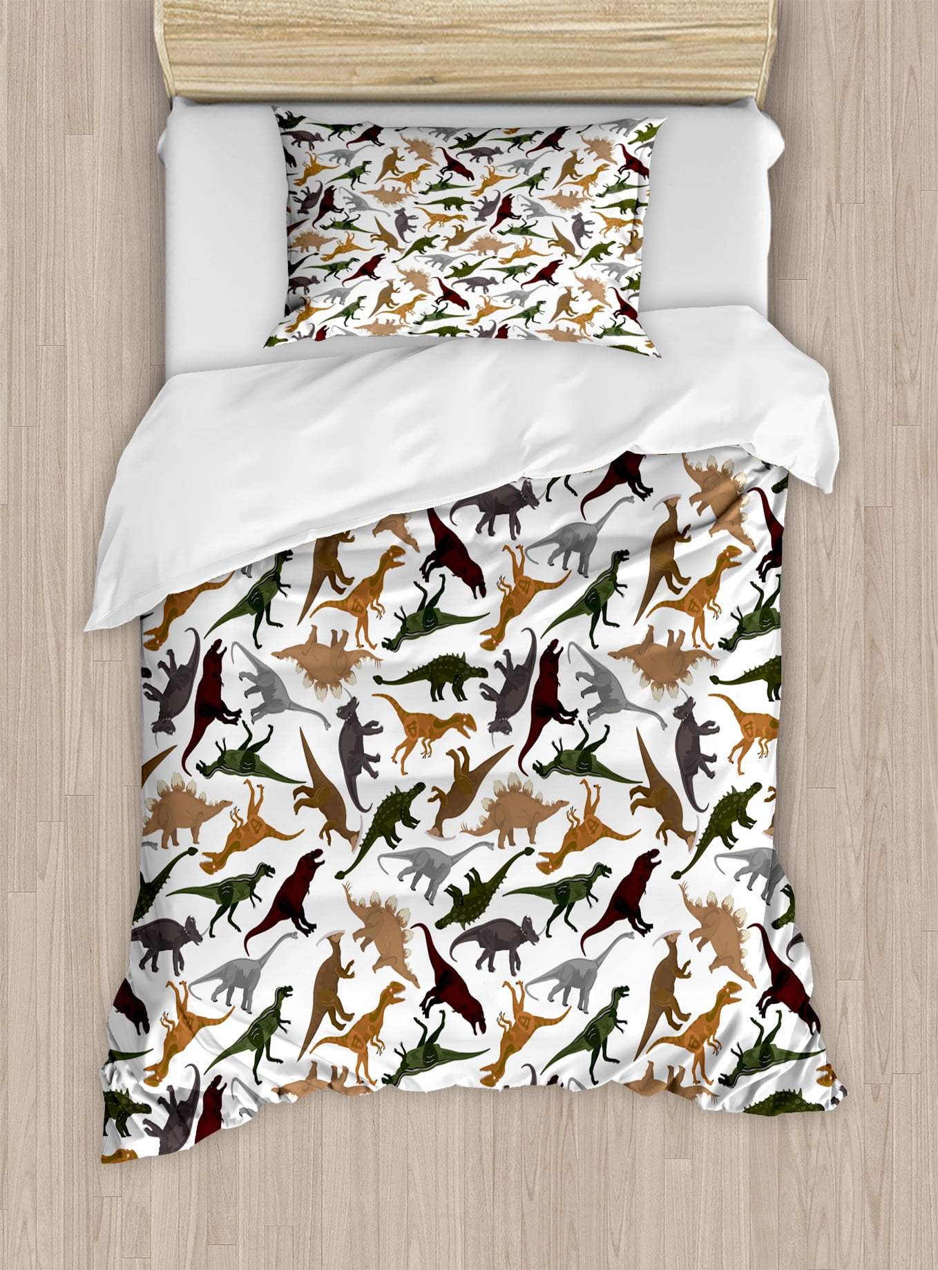 Twin Dark Orange Burgundy Dinosaur Pattern Duvet Cover Set