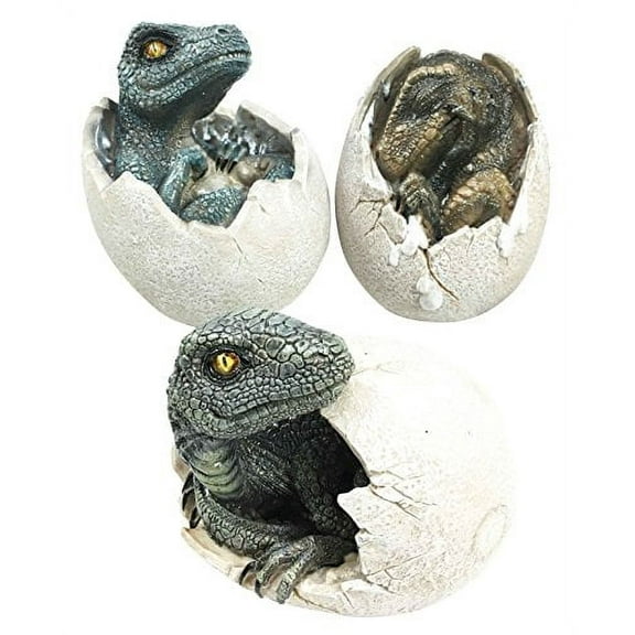 Jurassic Era Predator Velociraptor And Tyrannosaurus Rex Breaking Out Of Egg Dinosaur Figurine Set of 3 Hatchling Collectible Sculpture For Fossil Lovers Prehistoric Fans
