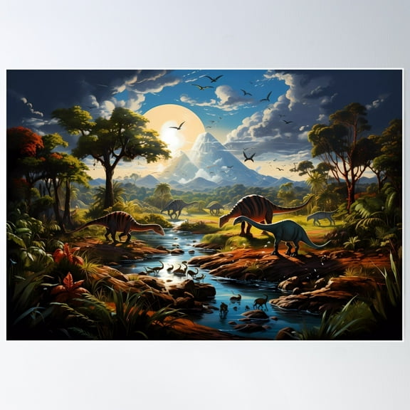 Jurassic Haven: Dawn Of The Dinosaurs Jigsaw Puzzle Poster Wall Art, Modern Wall Decor For Living Room Bedroom, 8x12 UNFRAMED