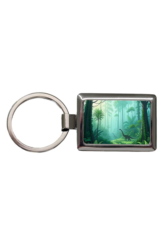 Jurassic Jungle Dinosaurs Metal Rectangle Keychain