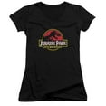 thumbnail image 1 of Jurassic Park 25Th Anniversary Logo Junior Women's T-Shirt V-Neck Black, 1 of 1